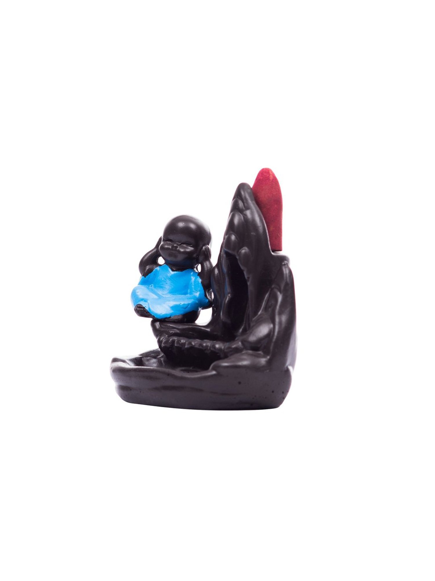 eCraftIndia Meditating Monk Buddha Smoke Fountain with 10 Backflow Cone Decorative Incense Holder