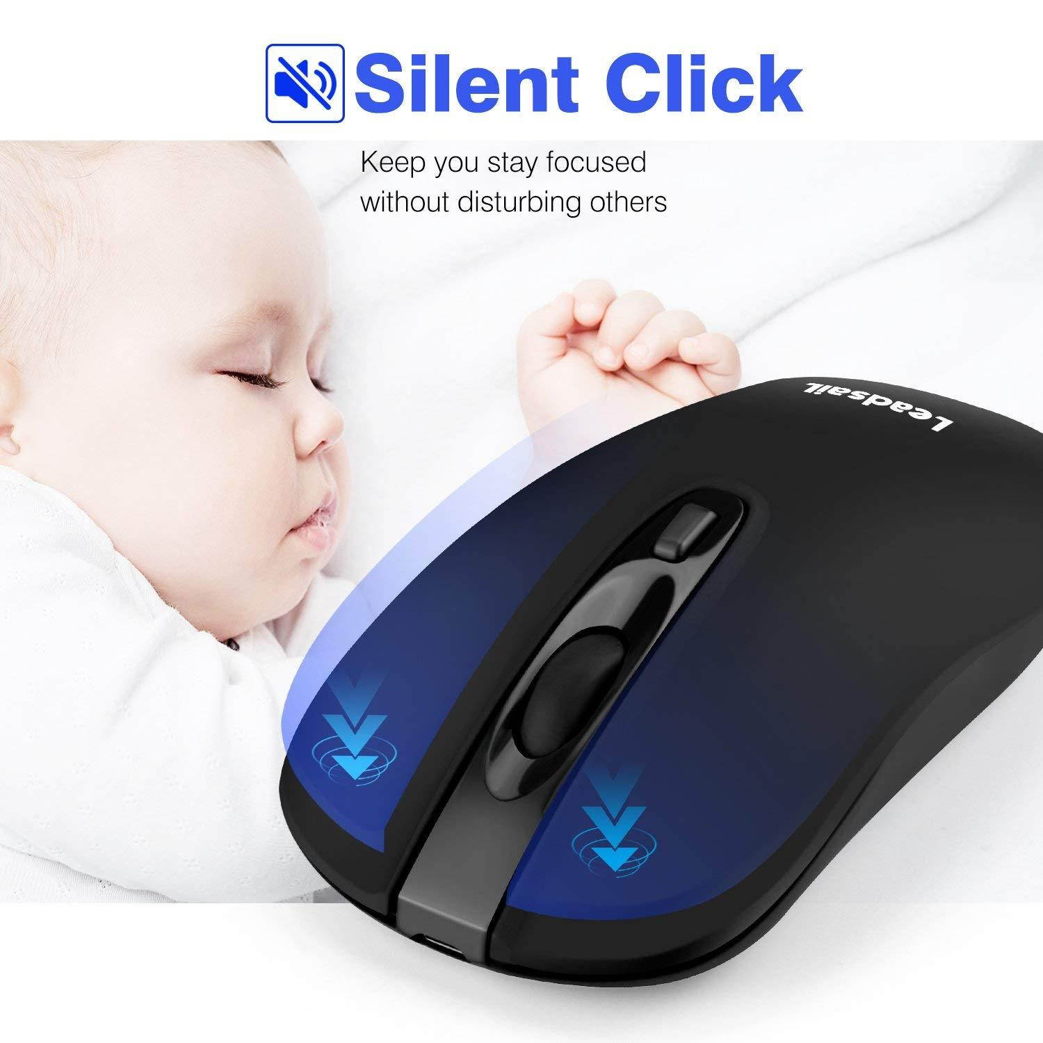 LeadsaiL Rechargeable Wireless Mouse,Computer Mouse Wireless,Cordless Mouse Silent Click,Mini USB Wireless Mouse Ergonomic,Gaming Mouse with Nano Receiver, 2.4G, 5 Adjustable DPI Up to 2400