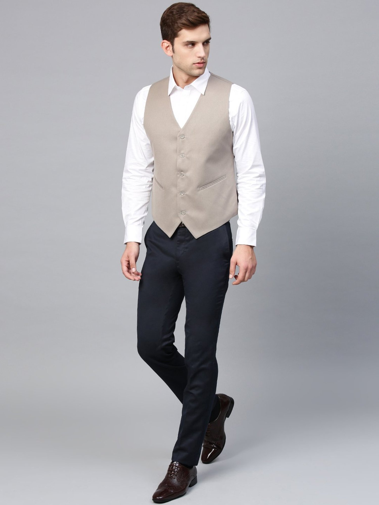 ManQ Beige Sleeveless Waistcoat