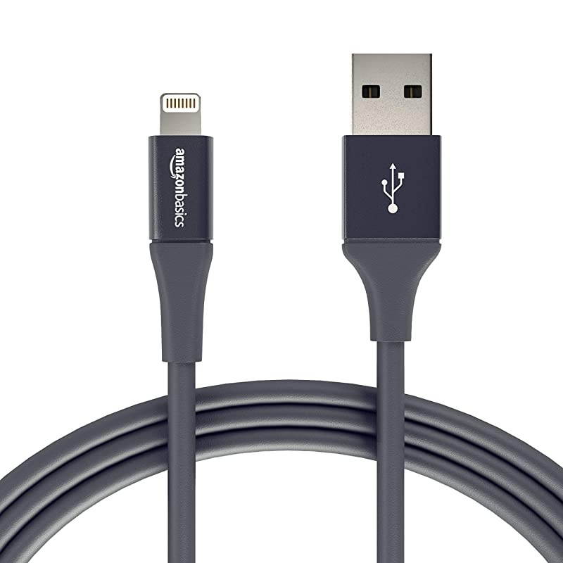 Basics USB A Cable with Lightning Connector, Premium Collection, MFi Certified Apple iPhone Charger, 6 Foot, 12 Pack, Grey