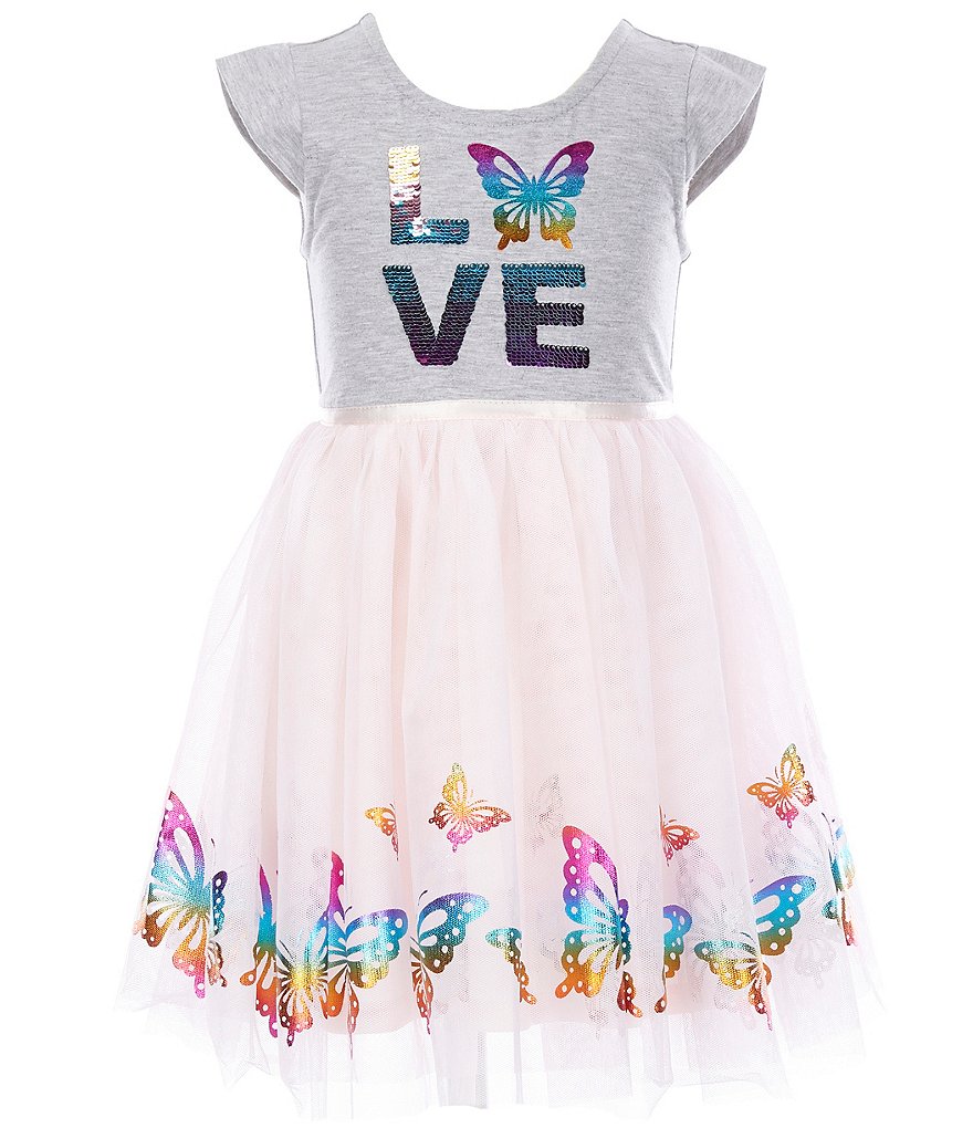Zunie Little Girls 2T-6X Love Butterfly Knit/Mesh Tutu Dress