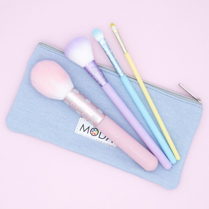 MODA Brush Posh Pastel 5pc Complete Face Makeup Brush Set, Includes - Pointed Blush, Highlighter, Shader, and Lip Brushes