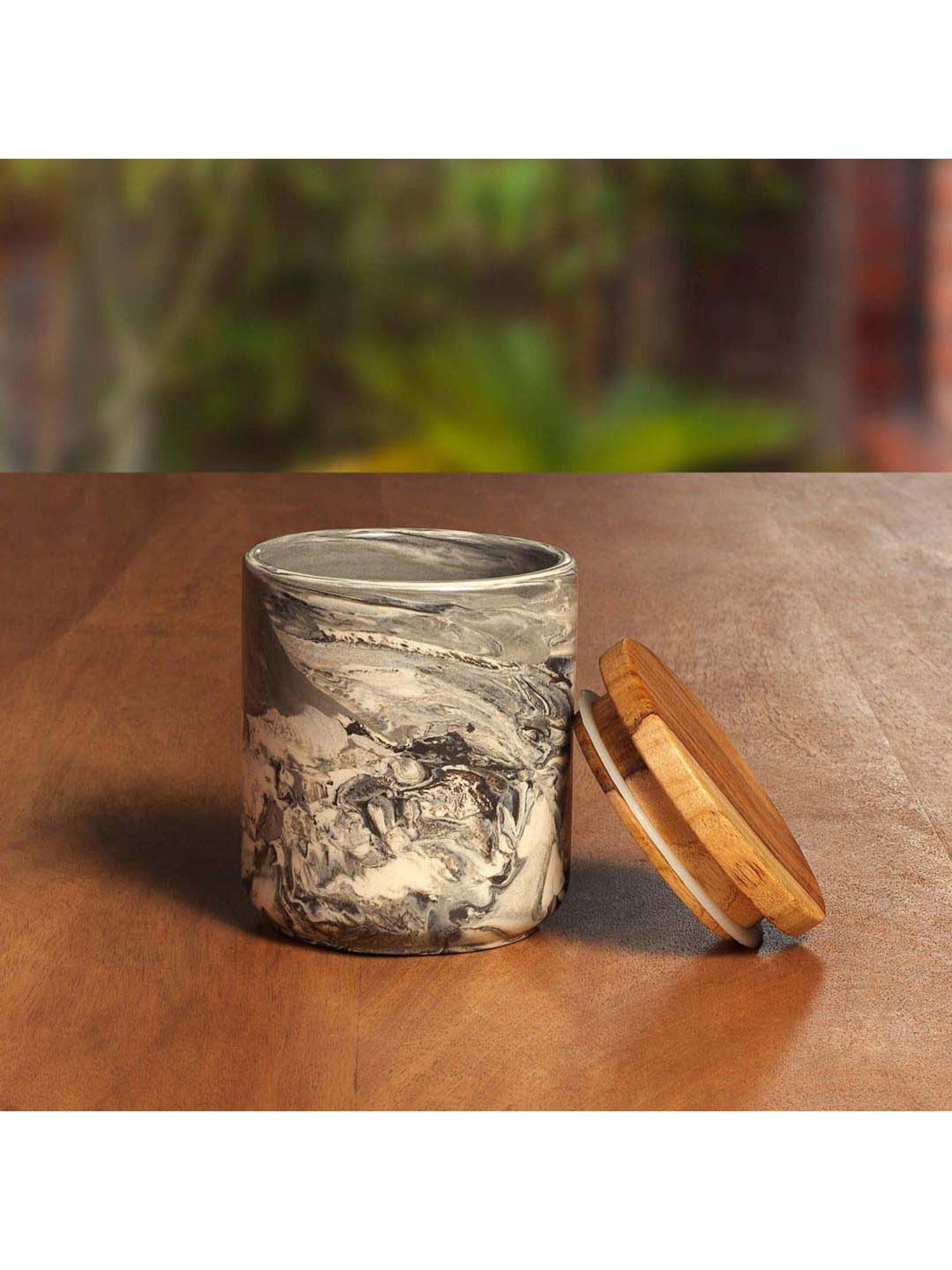 ellementry Carbon Black Ceramic Container with Lid (450 ml) - Set of 1