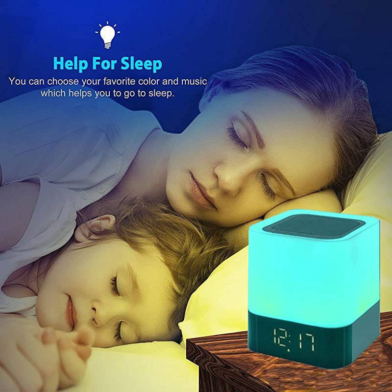 Speaker Night Lights Alarm Clock Speaker MP3 Player Touch Control Bedside lamp Dimmable RGB Multicolor Changing LED Table Lamp for Bedroom USB Flash DriveMicroSDAUX Support