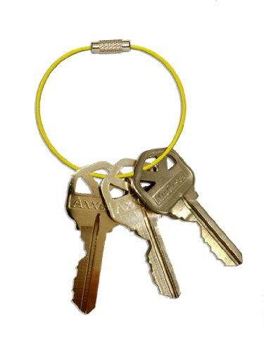 MantaRing - Cable Key Ring with Screw Lock - Strong, Flexible, Waterproof. One Ring for Keys and So Much More (5 Pack) (Yellow)