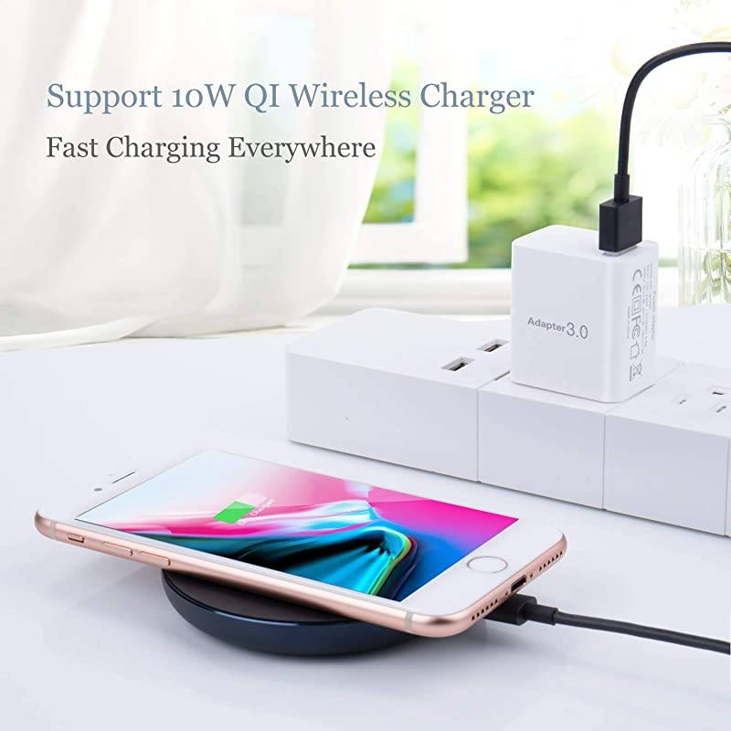 Quick Charger 3.0 Wall Charger,  2 Pack 18W QC Fast Charging 3.0 USB Charger Power Adapter Compatible for iPhone 12/11, Samsung Galaxy S20/S10, 10W Wireless Charger, Pad, Tablets (White White)