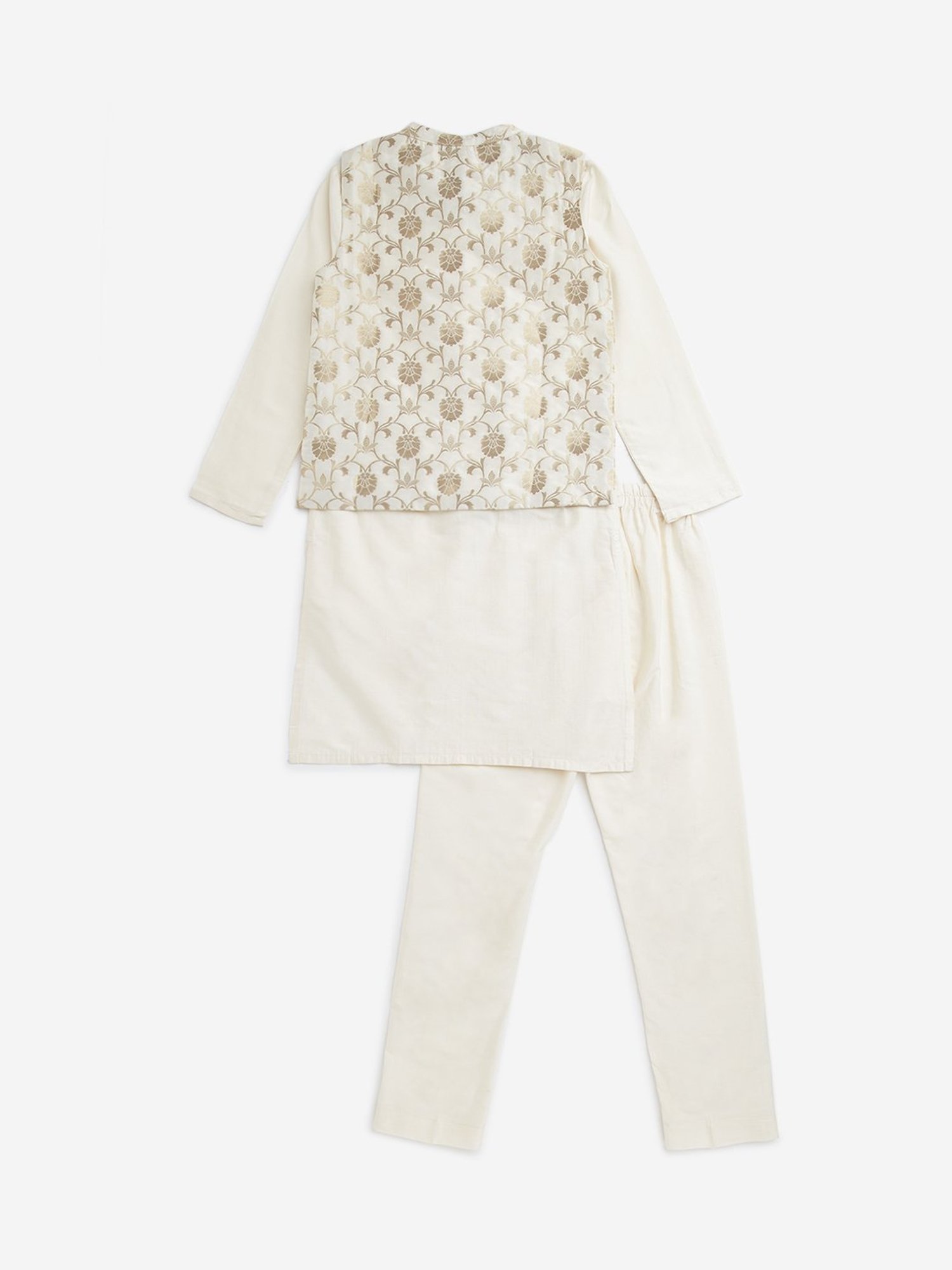 Utsa Kids by Westside Ivory Floral Design Jacket, Kurta and Pants Set
