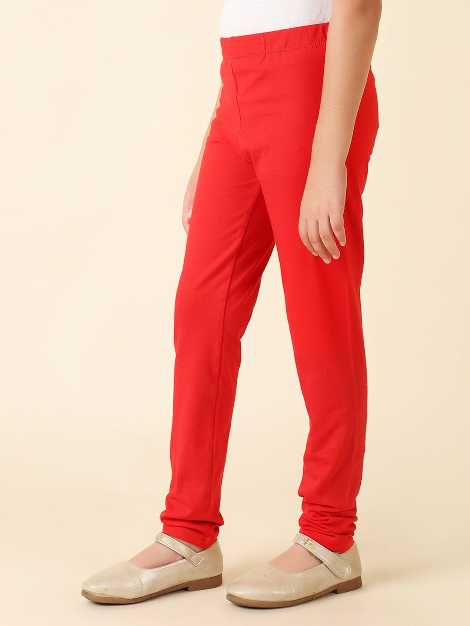 Fabindia Kids Red Solid Leggings