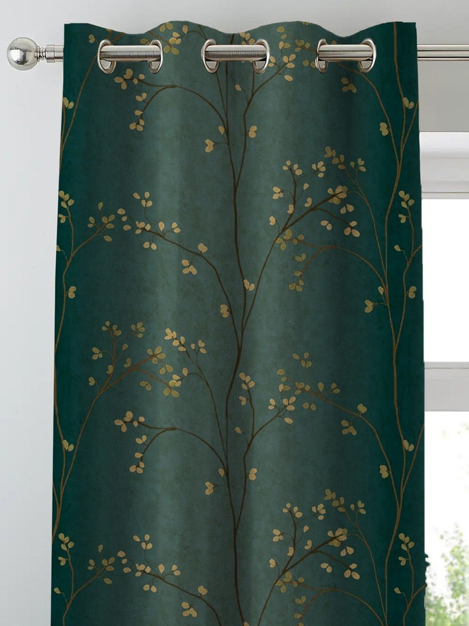 SPACES DRAPE STORY Elegent Dark Green Polyester 8 FT Door Curtain - Set of 2