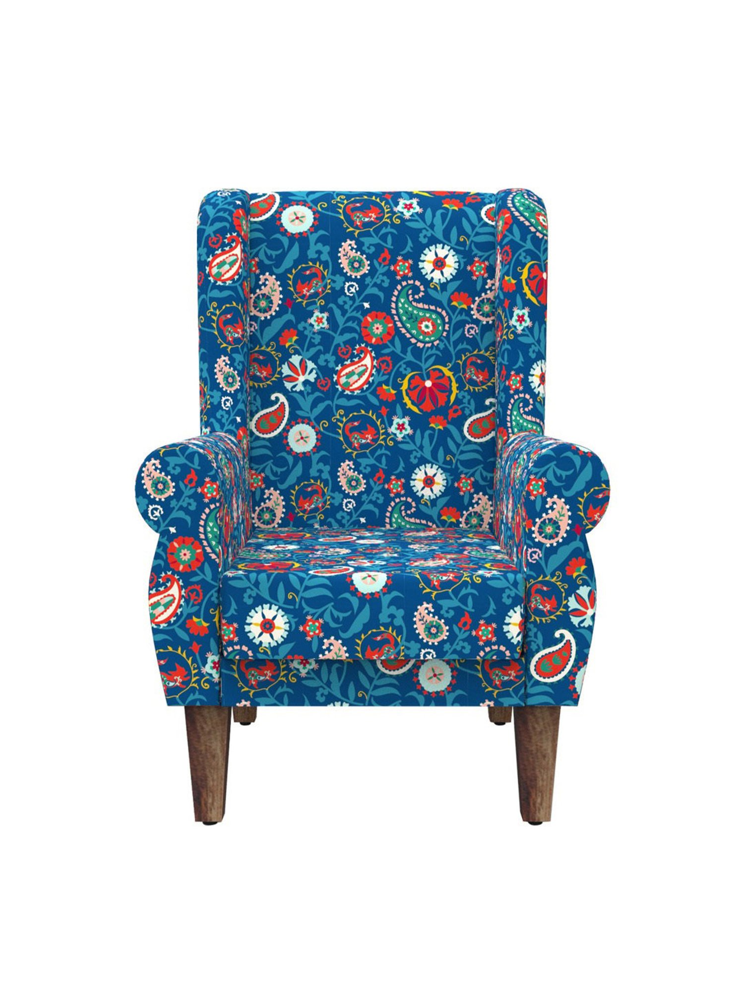 Chumbak India Paisley Blue Sheesham Wood Begum Wing Chair