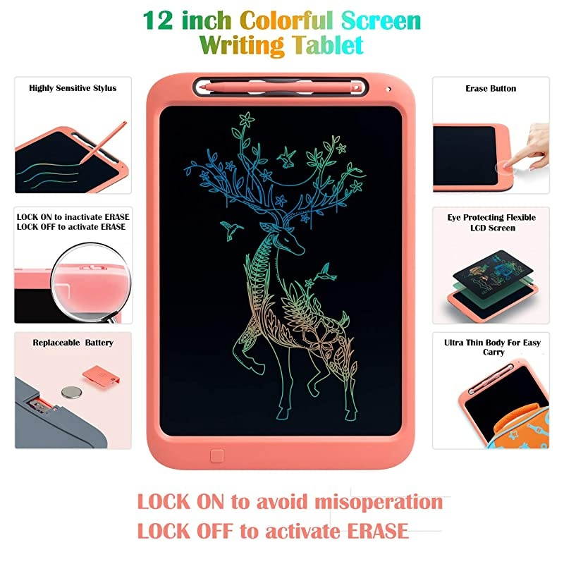 LCD Writing Tablet 12 inch Colorful Screen Electronic Writing amp Drawing Doodle Board Kids Drawing Tablet Writing Pad amp Memo Board for Kids and Adults