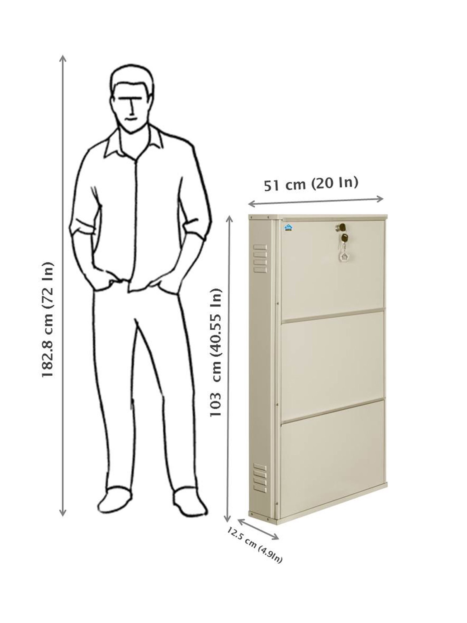Delite Kom Metal Shoe Rack - 20" 3 Shelf, Ivory, PowderCoat, Wall Mount, DIY
