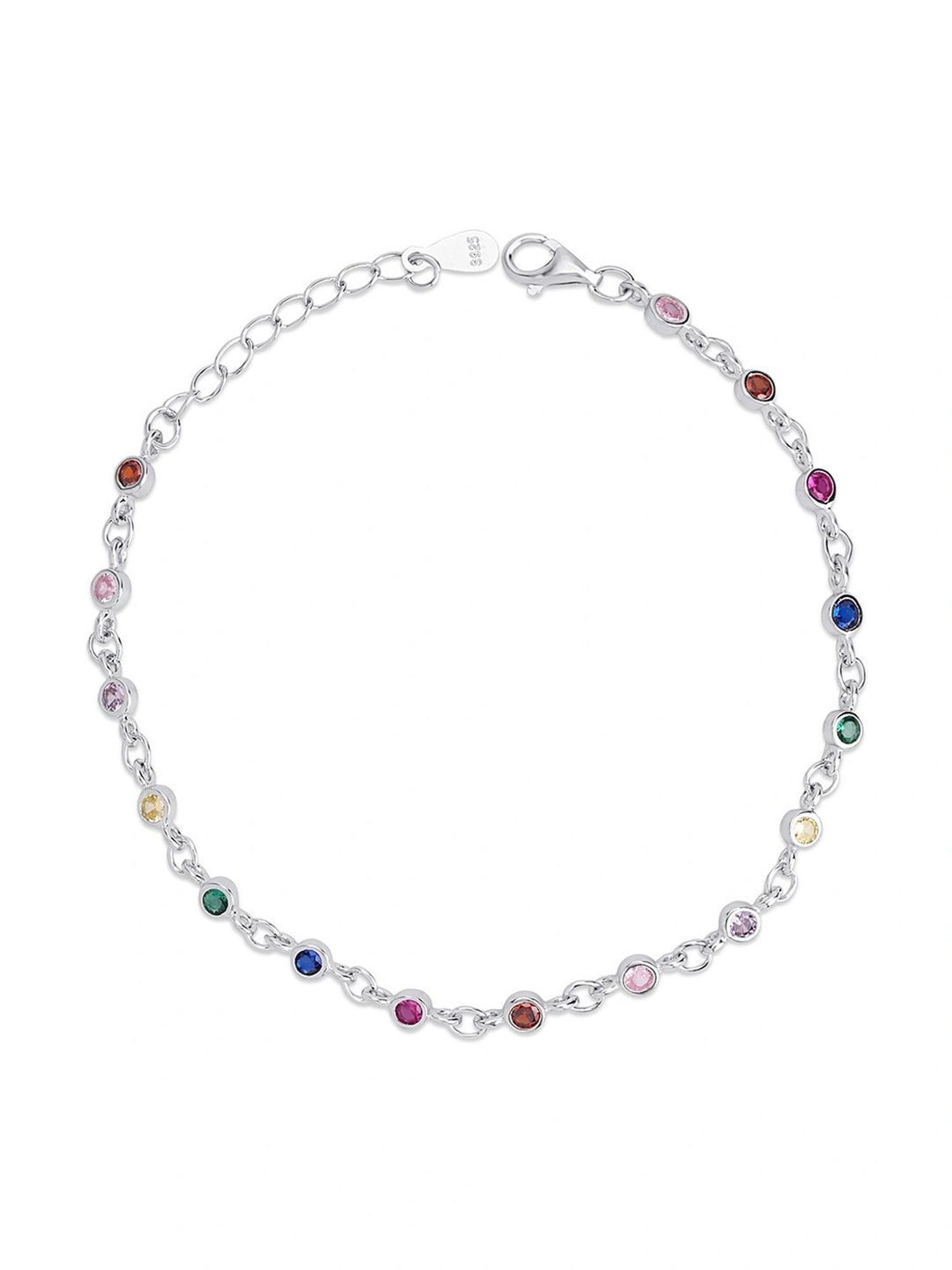Zavya Radiant Spectrum Rhodium Plated 925 Sterling Silver Bracelet