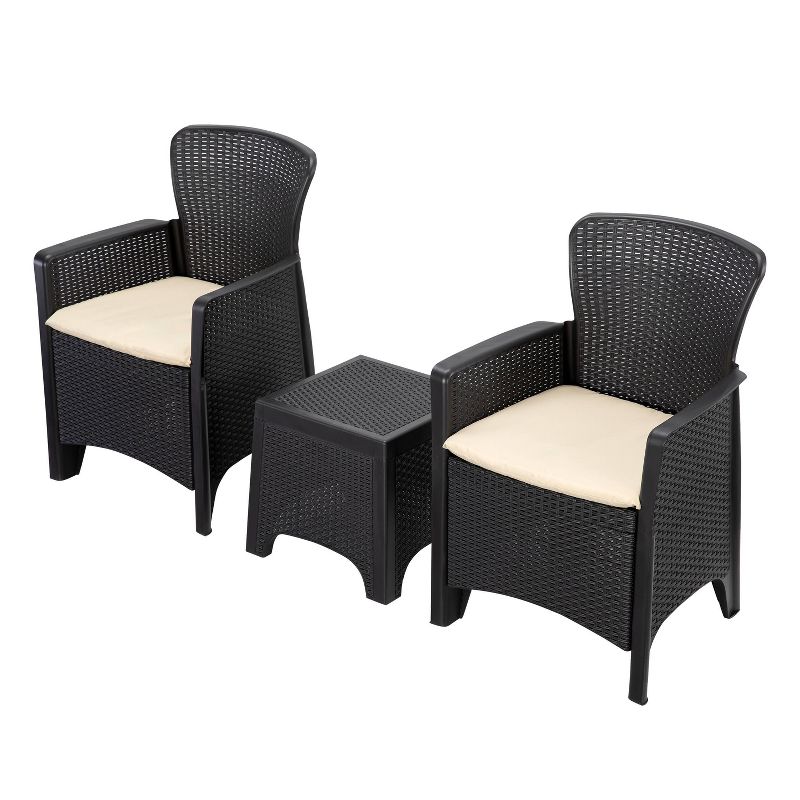 3pc Plastic Patio Conversation Set with Beige Cushions - Accent Furniture