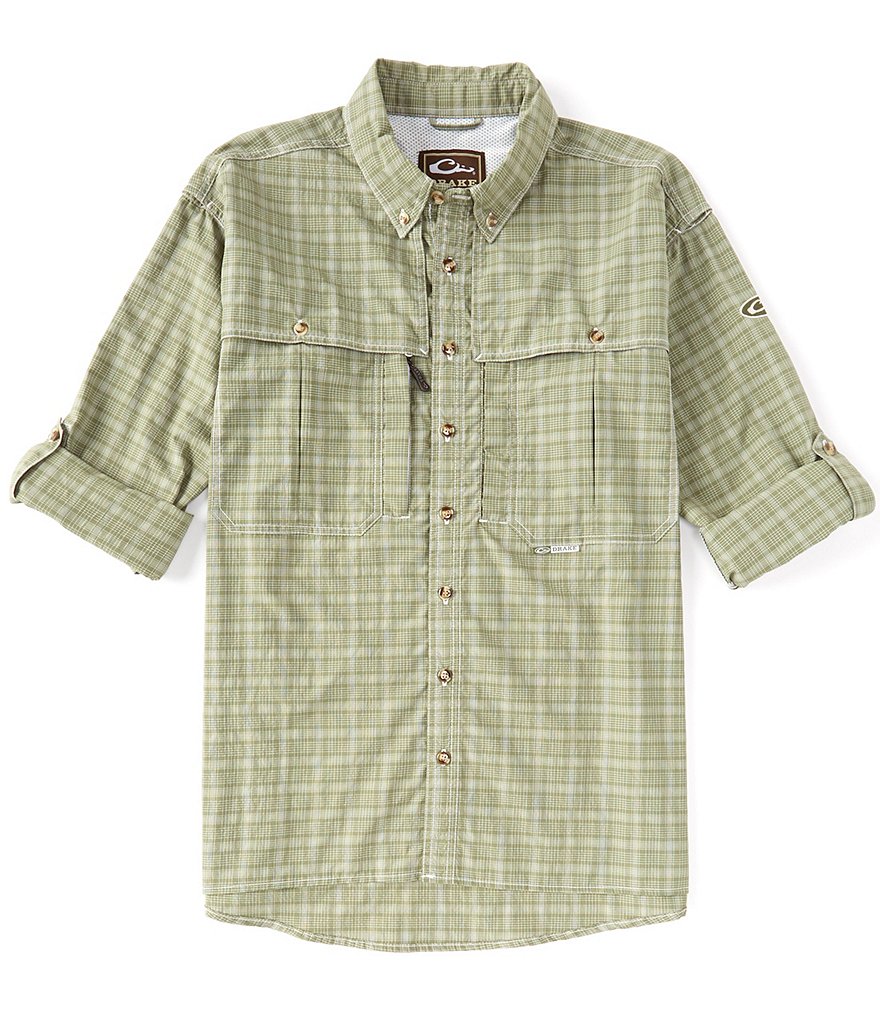 Drake Clothing Co. Wingshooter Plaid Performance Roll-Tab Long-Sleeve Woven Sun Shirt