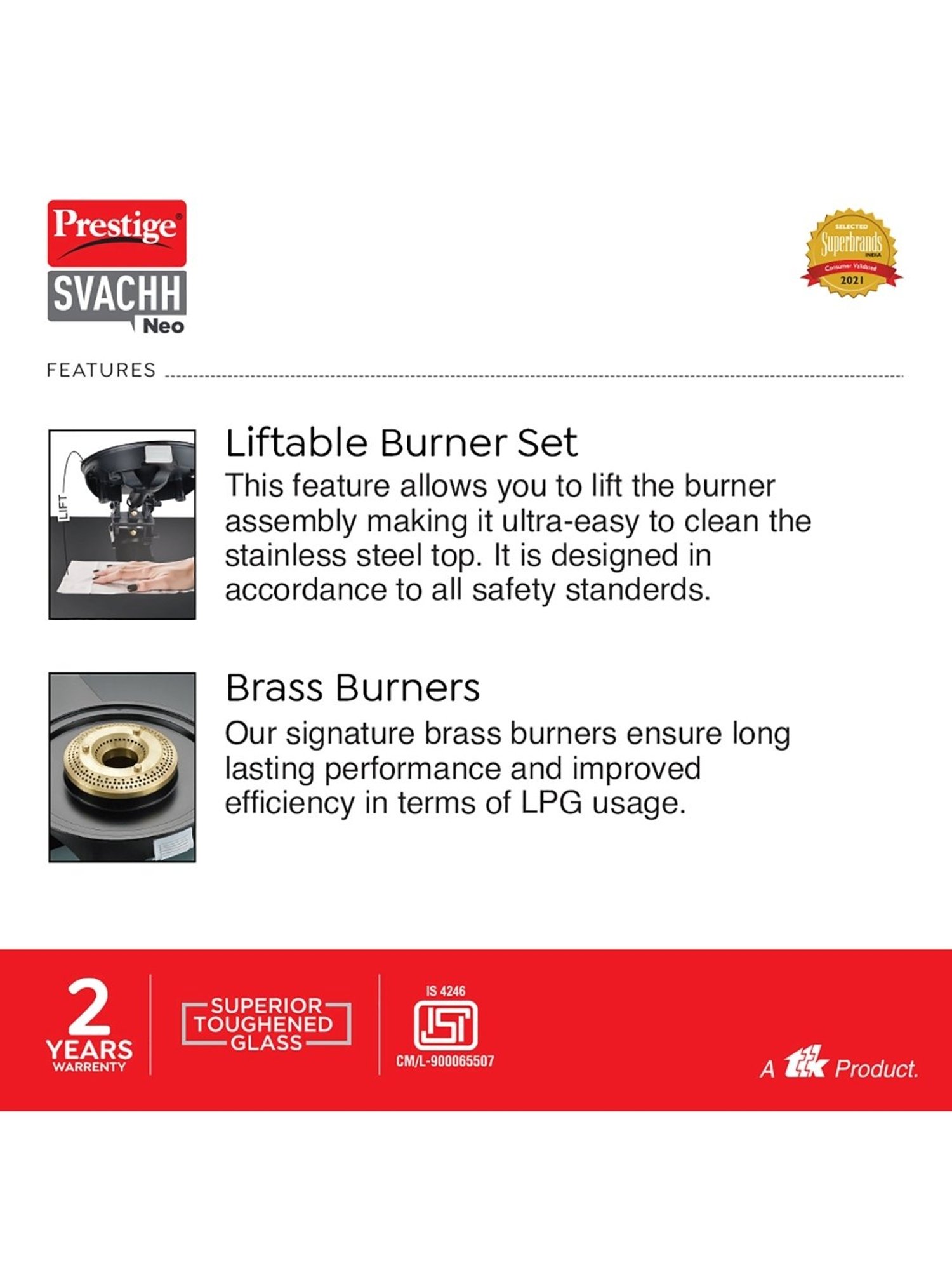 Pigeon Blackline Smart Black Glass Manual Gas Stove (2 Burners)