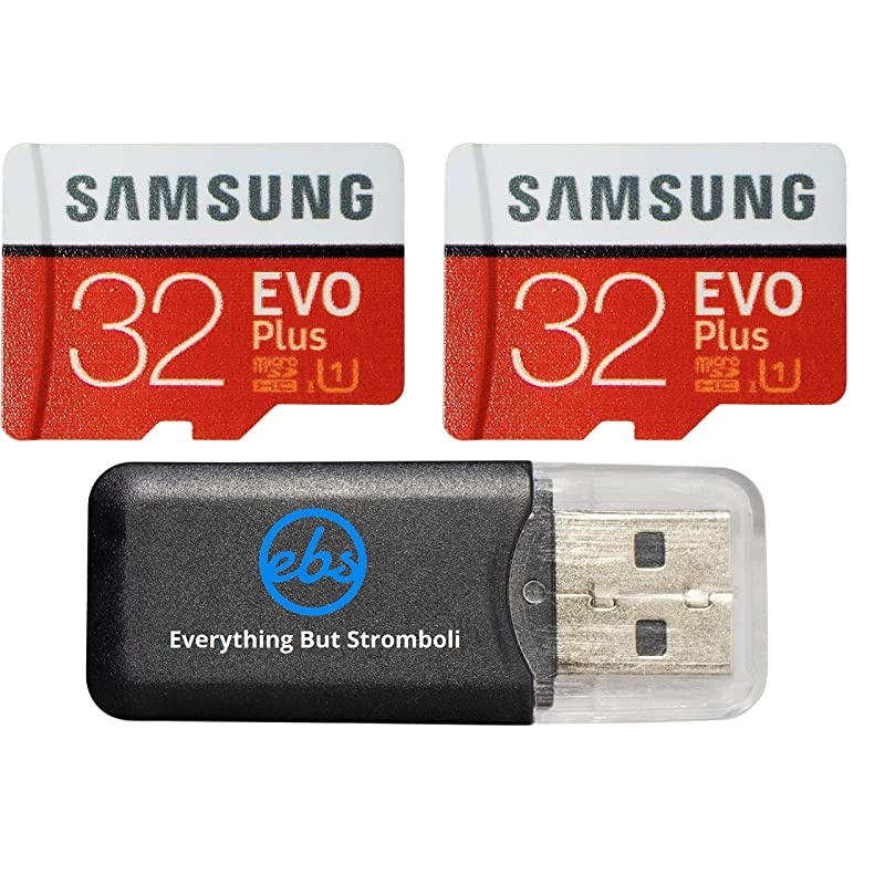 32GB  Evo Plus Micro (2 Pack) SDHC Class 10 UHS-1 32G Memory Card (MB-MC32) with Everything But Stromboli (TM) Card Reader