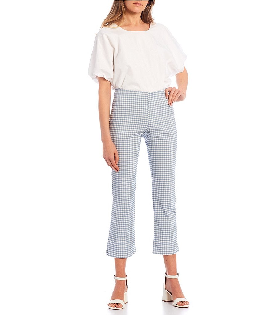 Originality Mid Rise Plaid Kick Flare Cropped Pants