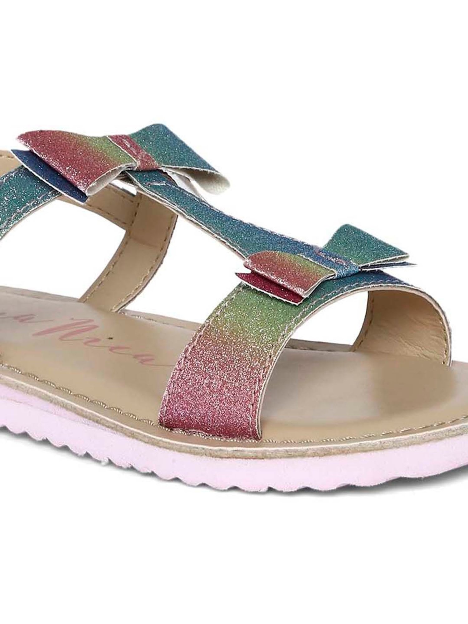 Aria Nica Kid's Bow Multicolor T-Strap Sandals