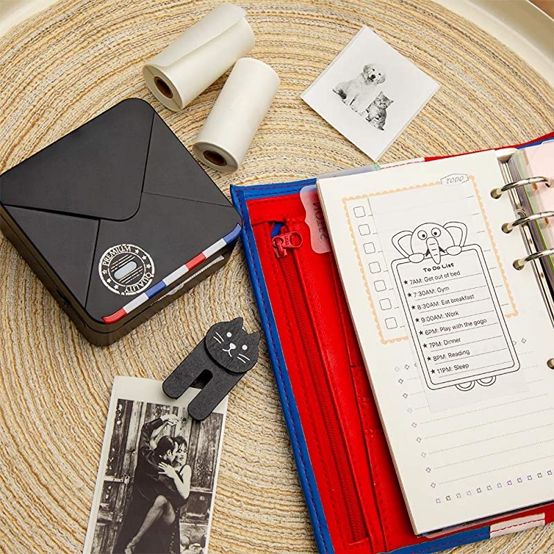 Mini Pocket Printer, 300dpi Bluetooth Thermal Printer Portable Sticker Printer Compatible with iOS + Android for Journal Planner, Reading Note, DIY, Crafts