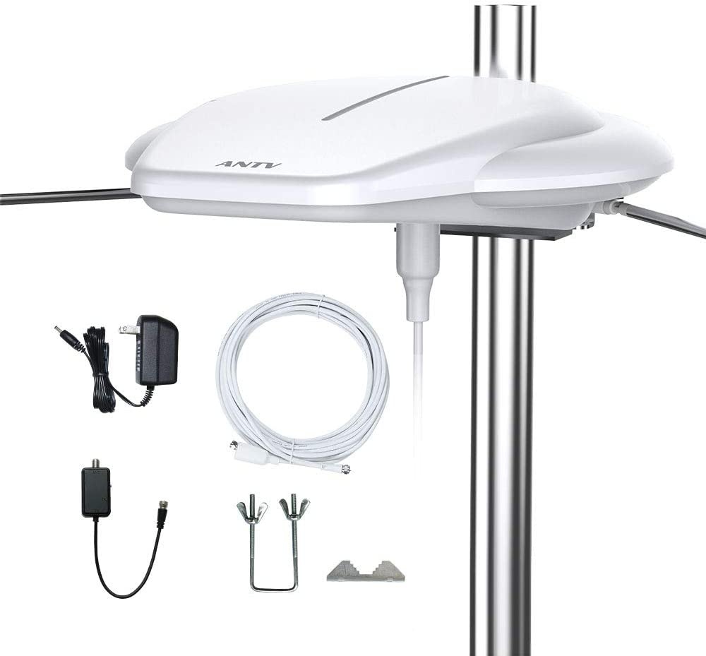 Omnidirectional Amplified Outdoor TV Antenna Exclusive Powerful Amplifier Booster, Support 4K 1080P UHF VHF Freeview HDTV Channels Enhance VHF Reception for Outdoor/RV/Marine-20ft Coax Cable