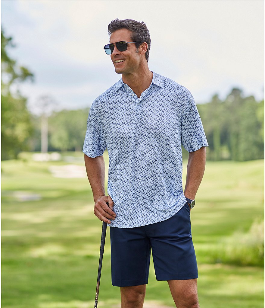 Roundtree & Yorke Big and Tall Performance 9#double; and 11#double; Inseam Flat Front Herringbone Print Shorts