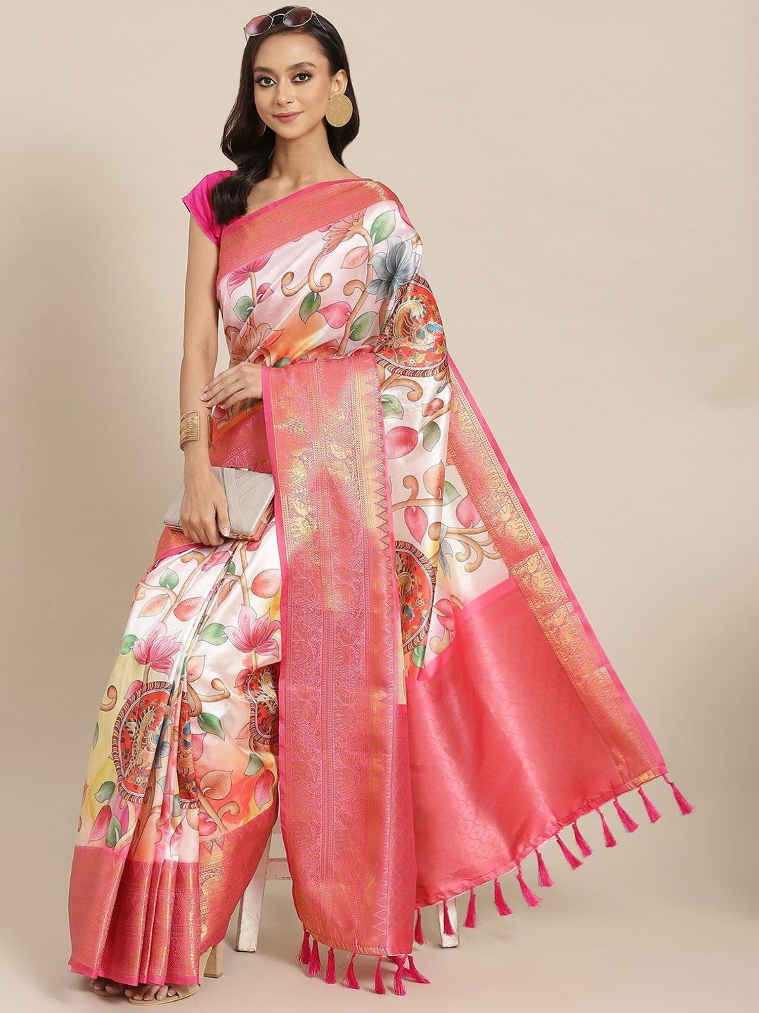 Silk Land Silk Multicolored Woven Saree With Unstitched Blouse