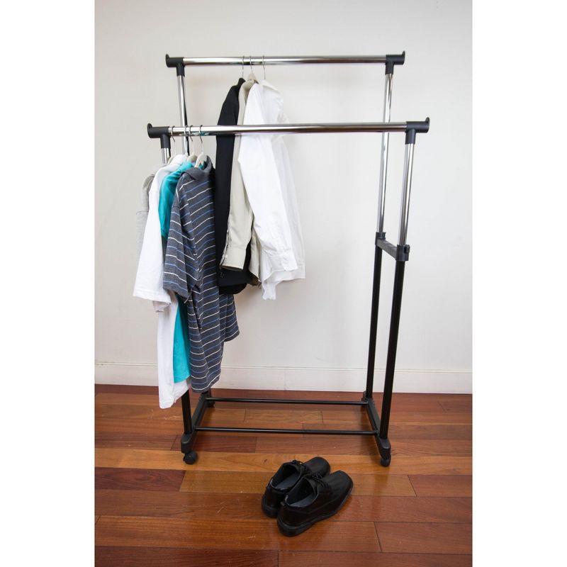 Sunbeam Chrome Plated Steel Double Garment Rack, Black