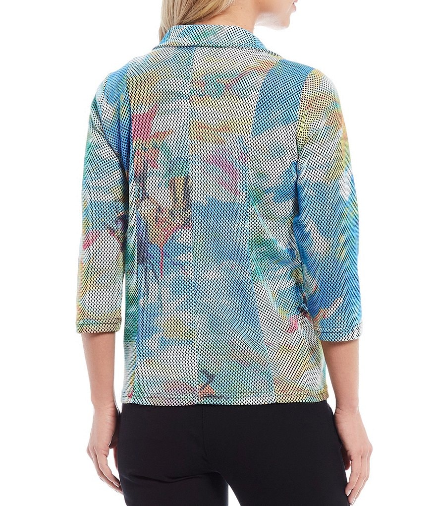 Ali Miles Petite Size Open Mesh Two Button Front 3/4 Sleeve Jacket