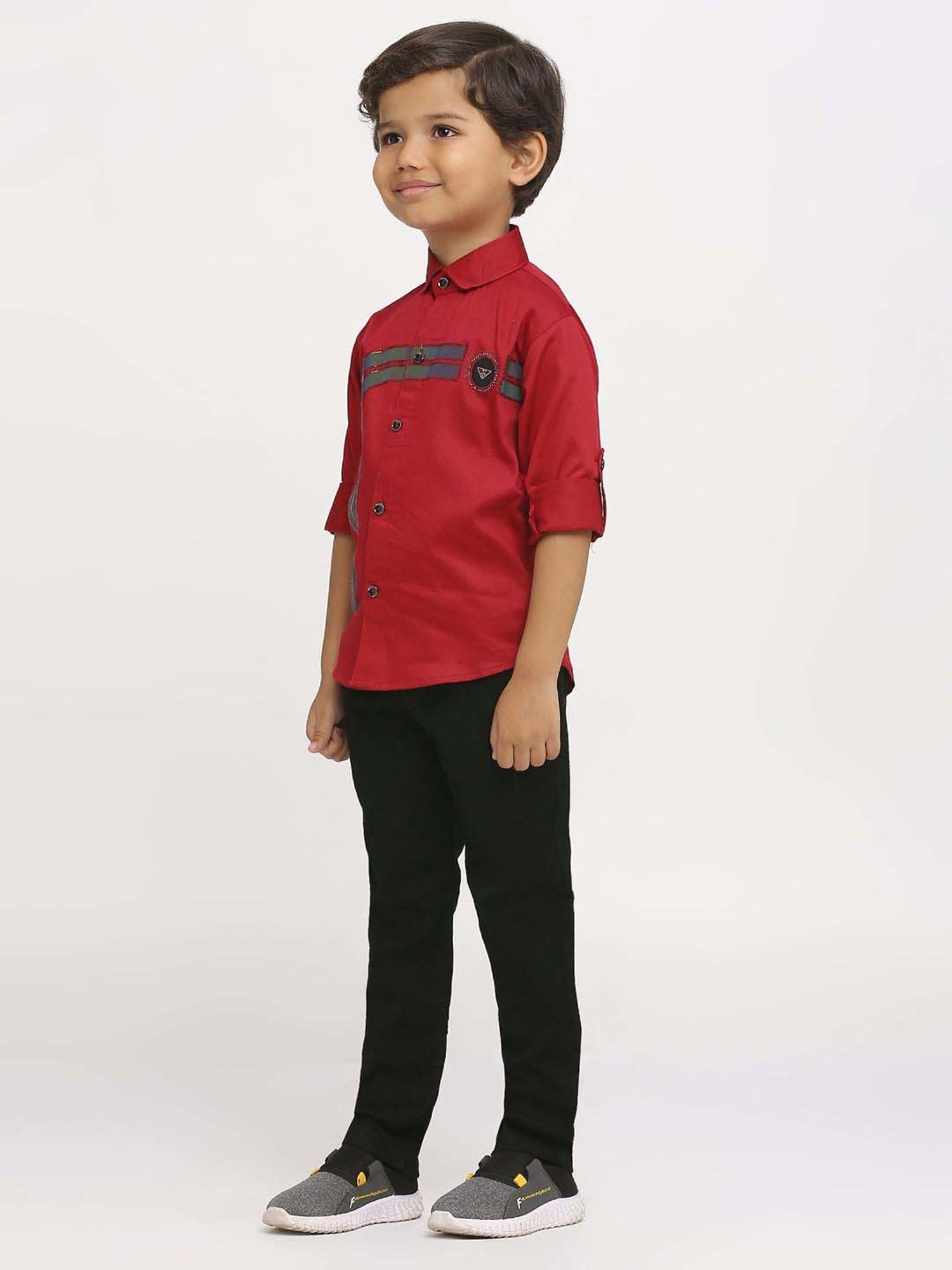 Kids Island Boys Maroon & Black Printed Full Sleeves Clothing Set