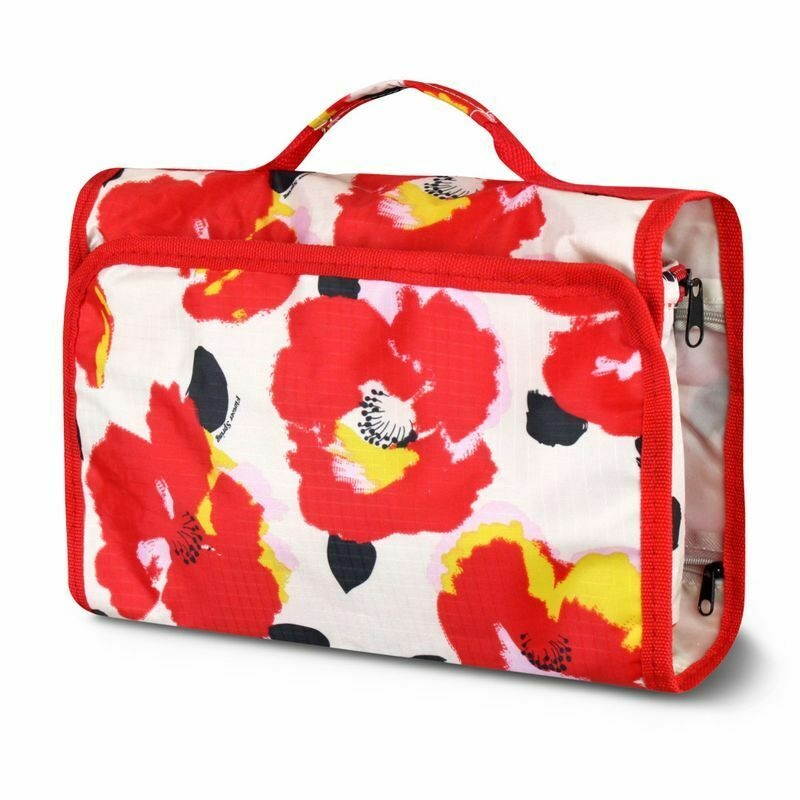 Foldable Travel Cosmetic Makeup Toiletry Hanging Carry Bag Red Garde Poppy Print