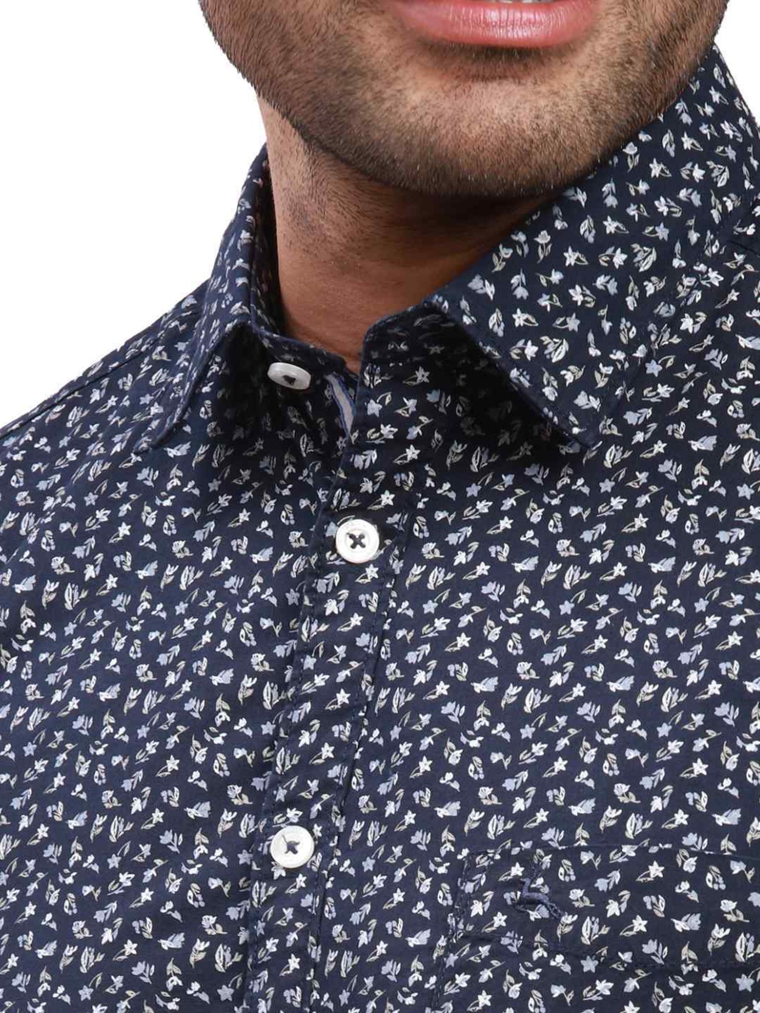 Parx Indigo Slim Fit Printed Shirt