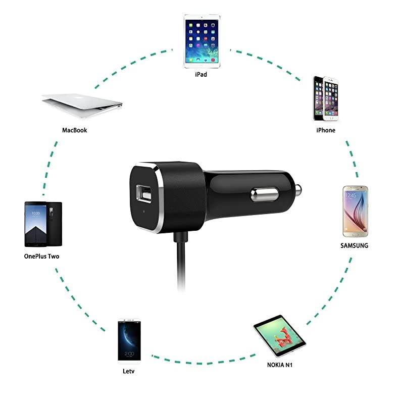 USB Type C Car Charger  27W USBC Car Charger Adapter with Integrated Builtin TypeC 31 Cord and USB Port for Samsung Galaxy S10S9Note Series Pixel 3XL iPhone8 LG Nexus HTC and More