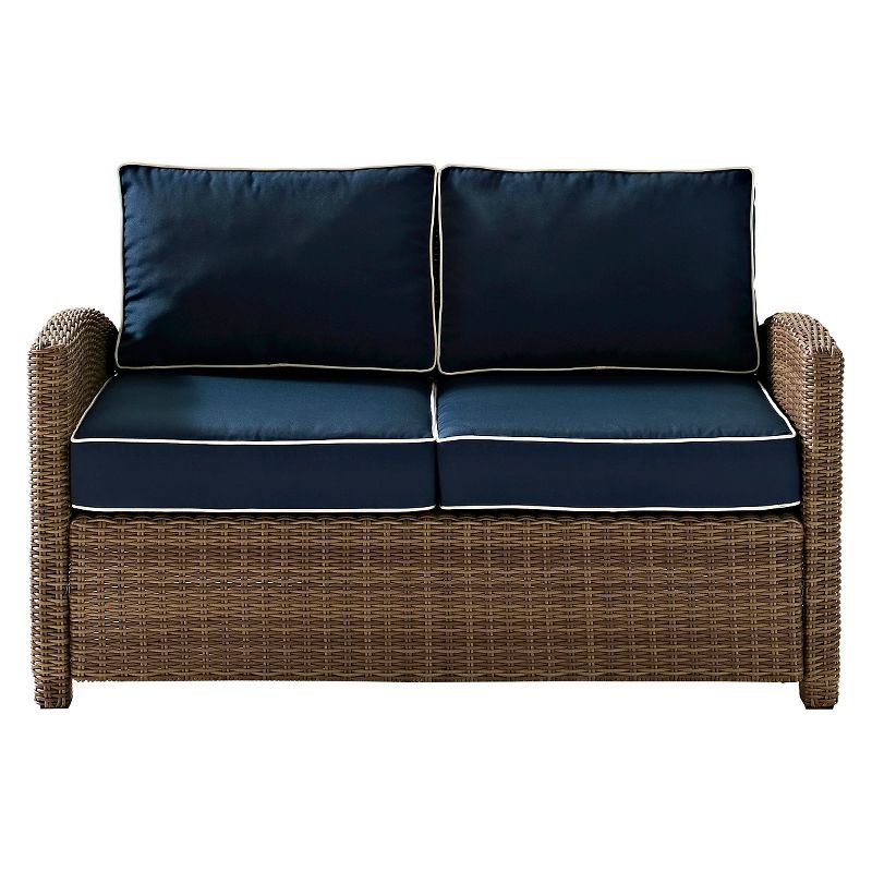 Crosley Bradenton Outdoor Wicker Loveseat with Navy Cushions