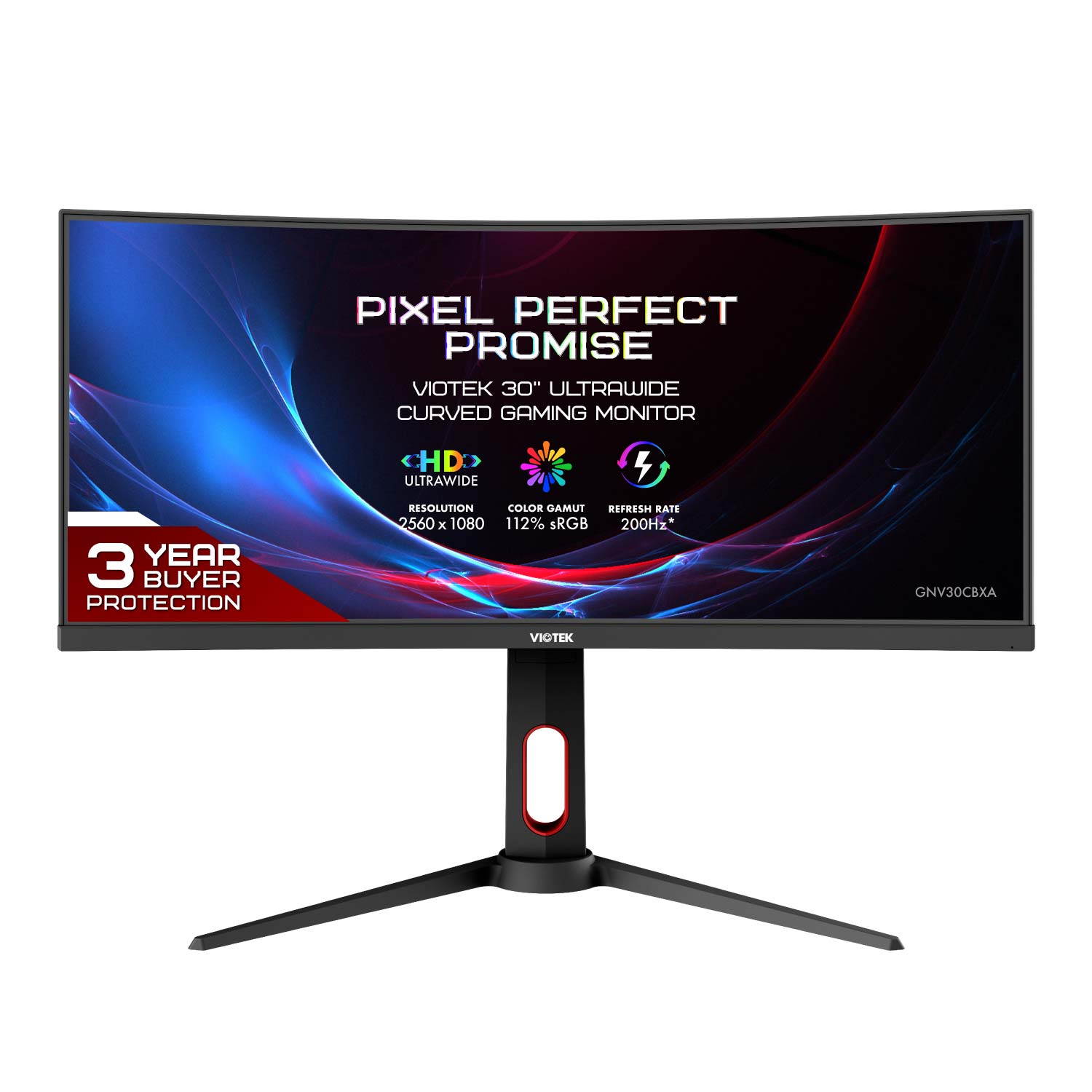 VIOTEK GNV30CBXA Advanced 30-Inch Curved 200Hz Gaming Monitor, 1080p Ultrawide 21:9, VA Panel w/ 112% sRGB, FreeSync & GSYNC-ready, HDMI 2.0 DP Audio Out VESA &mdash; 3 Years Zero Dead Pixels