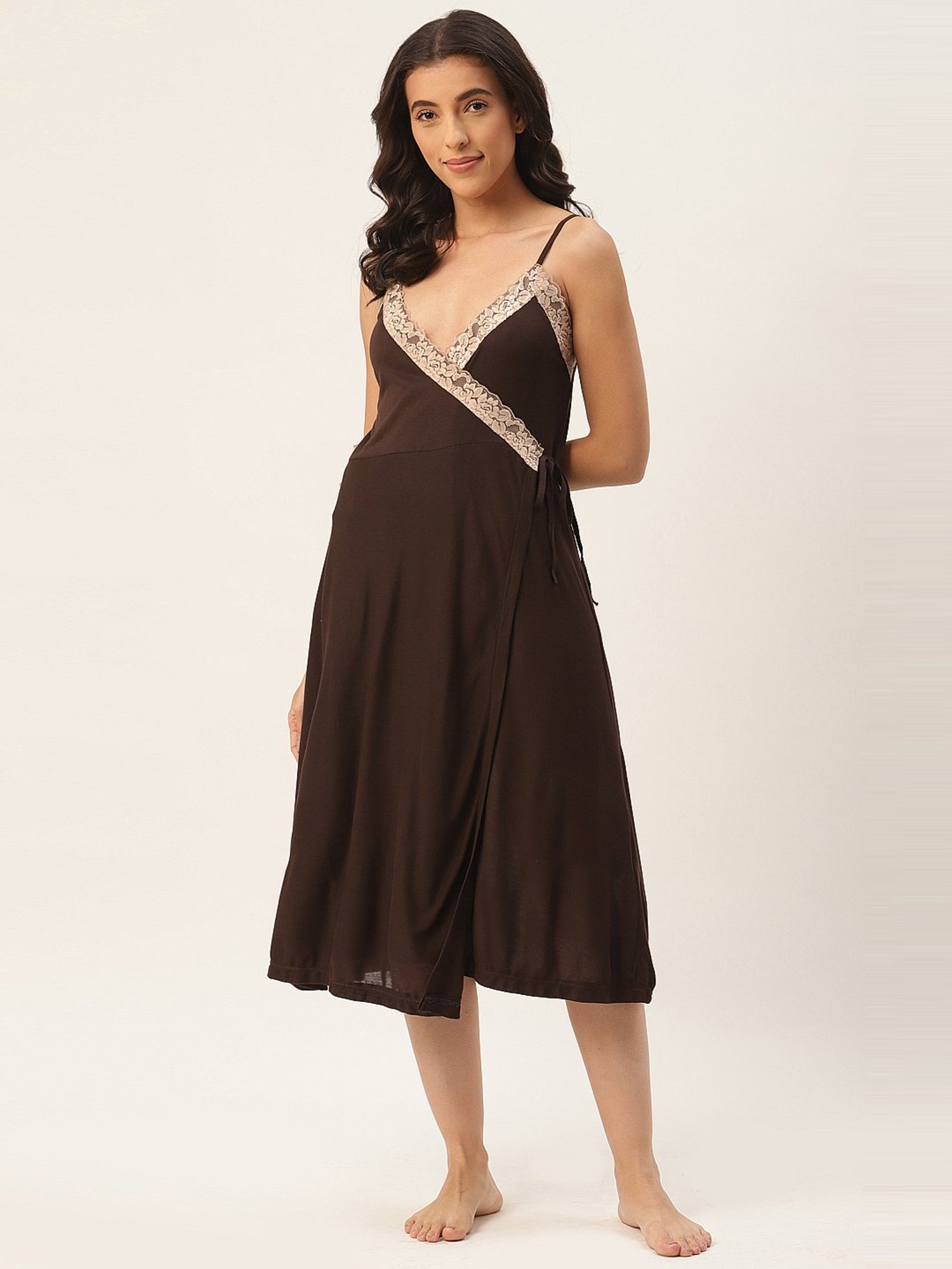 Ms.Lingies Brown Lace Work Nighty