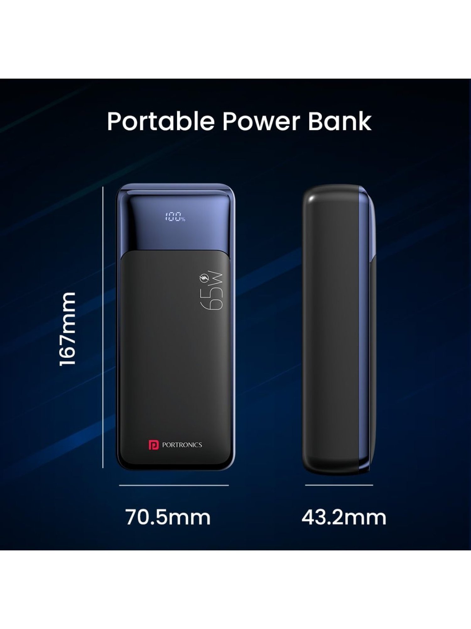 Portronics Ampbox 10000 mAh Power Bank with 22.5W Fast Charging & Digital Display (Black)