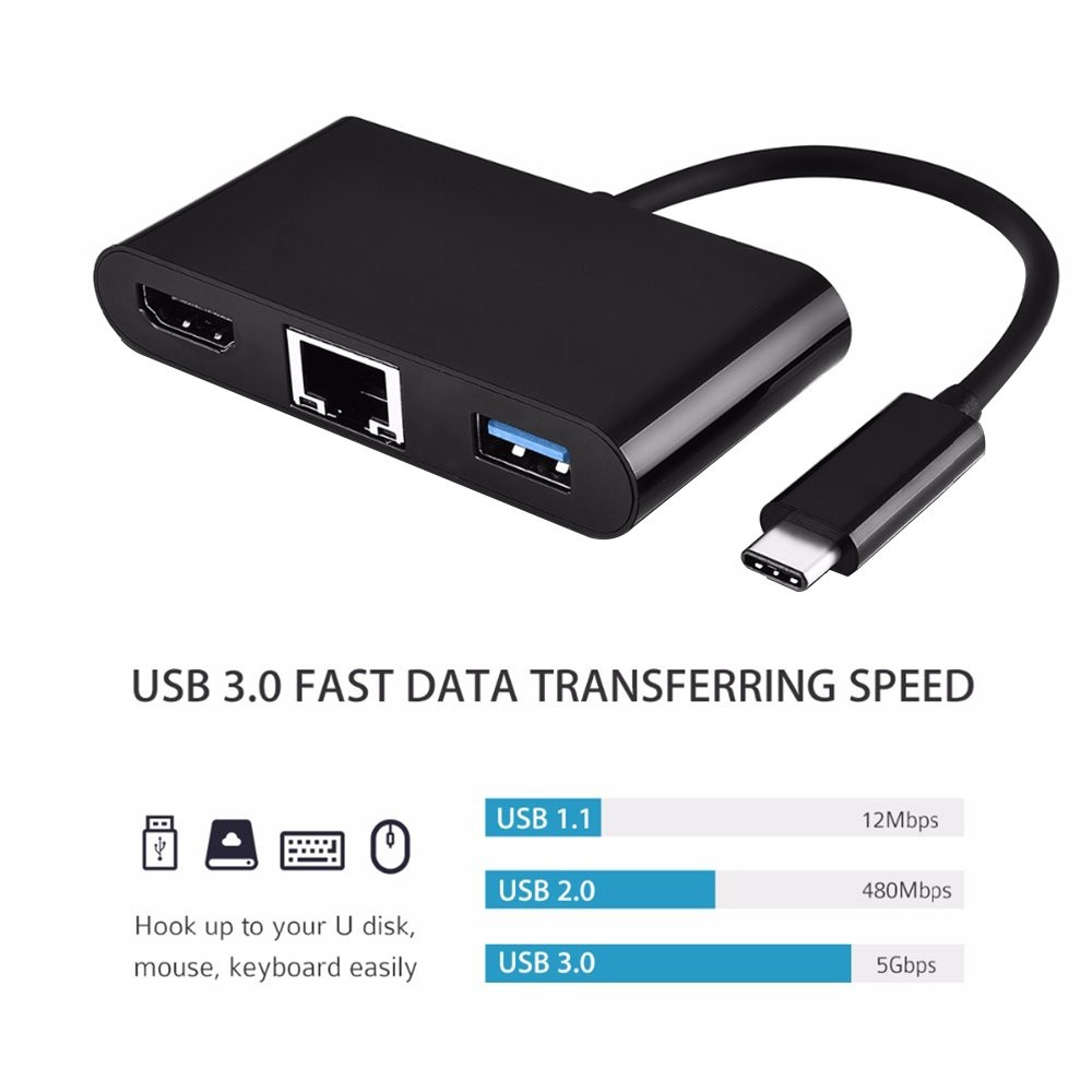 4 in 1 Type-C to HDMI PD Gigabit LAN USB3.0 Converter 4-in-1 USB C HUB, Support 1000Mbps Ethernet, PD 60W Quick Charging and 4K UHD Video Output for Galaxy S8/S9/S10/S20, New MacBook ChromeBook.