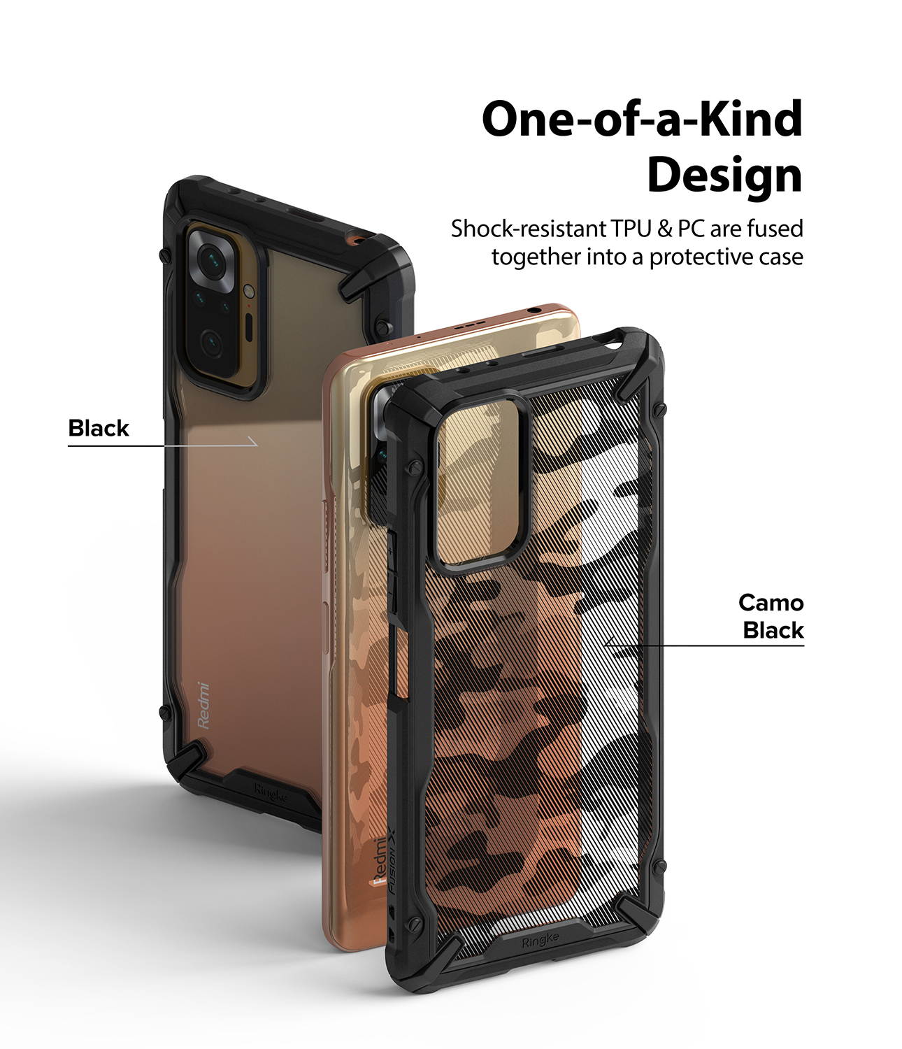 Ringke Fusion-X Compatible with Xiaomi Redmi Note 10 Pro, Redmi Note 10 Pro Max Case, Shockproof Rugged TPU Bumper Cover - Camo Black