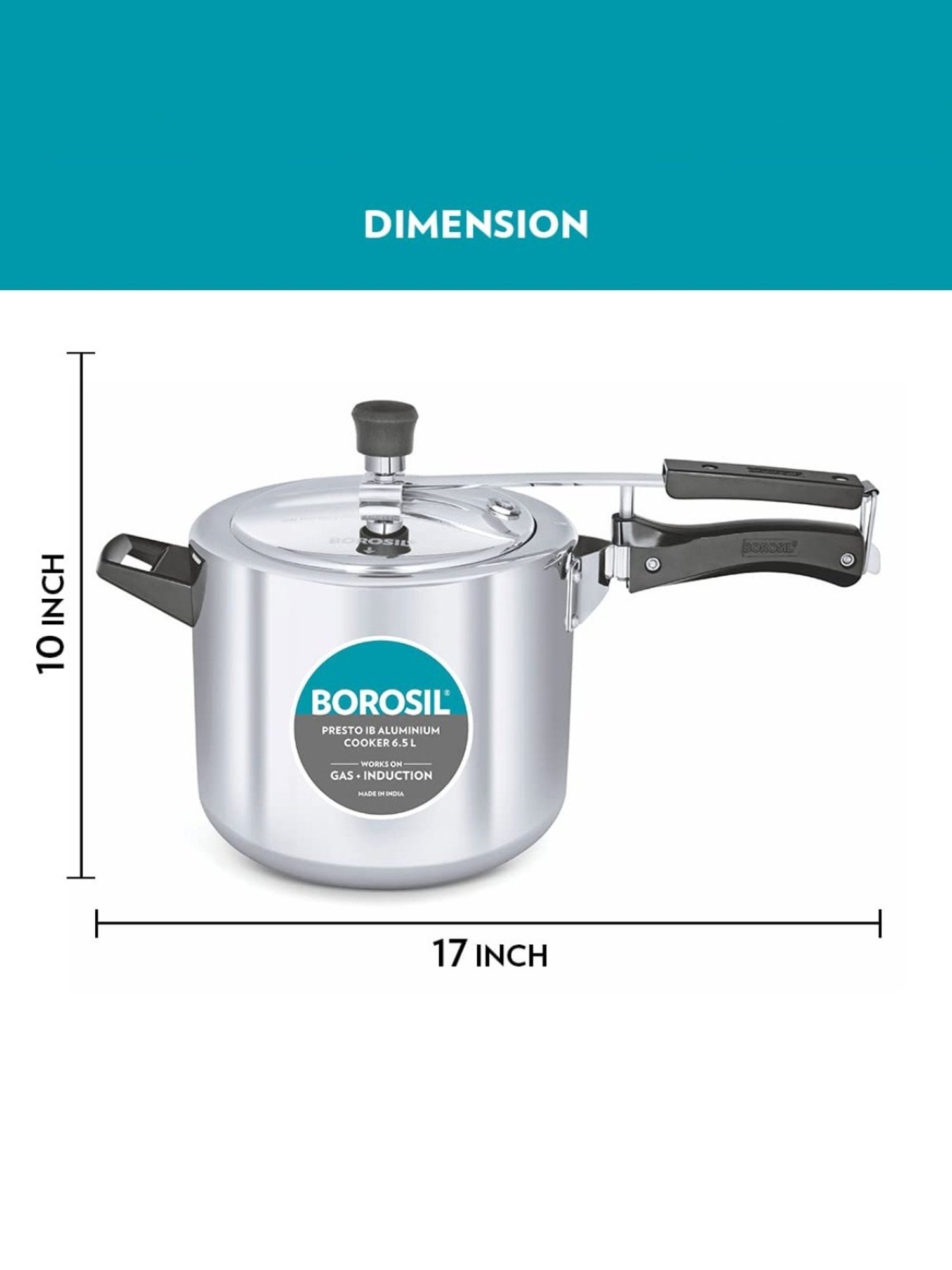 Borosil Silver Aluminium Pressure Cooker (6.5 L)