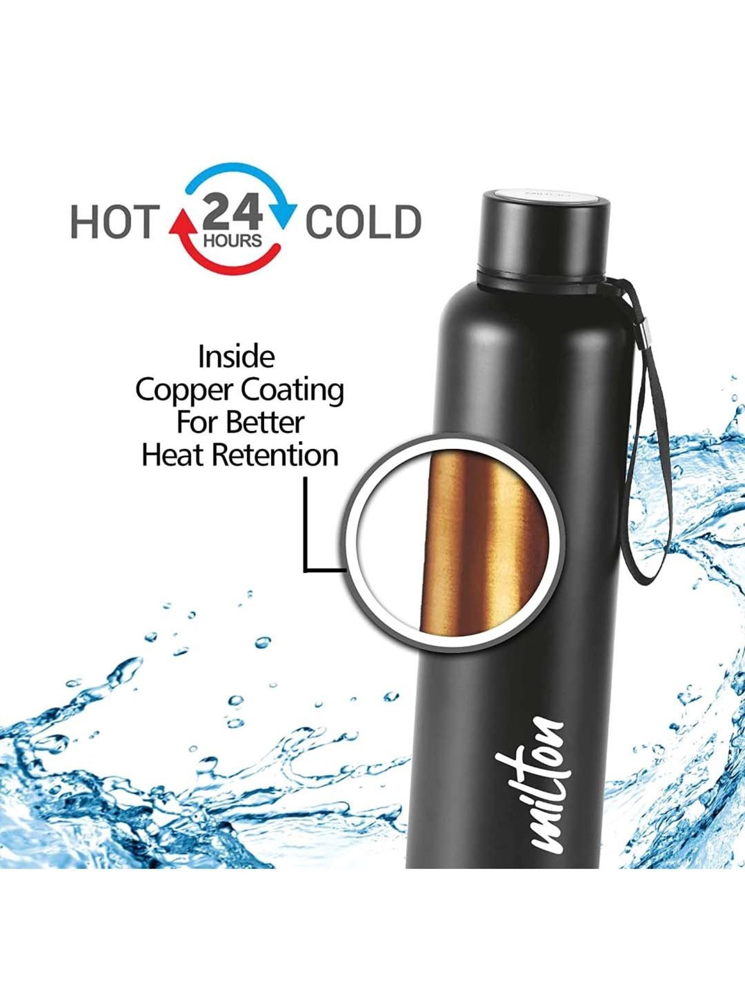 Milton Aura 750 Black Stainless Steel Hot & Cold Insulated Water Bottle (0.75 L)