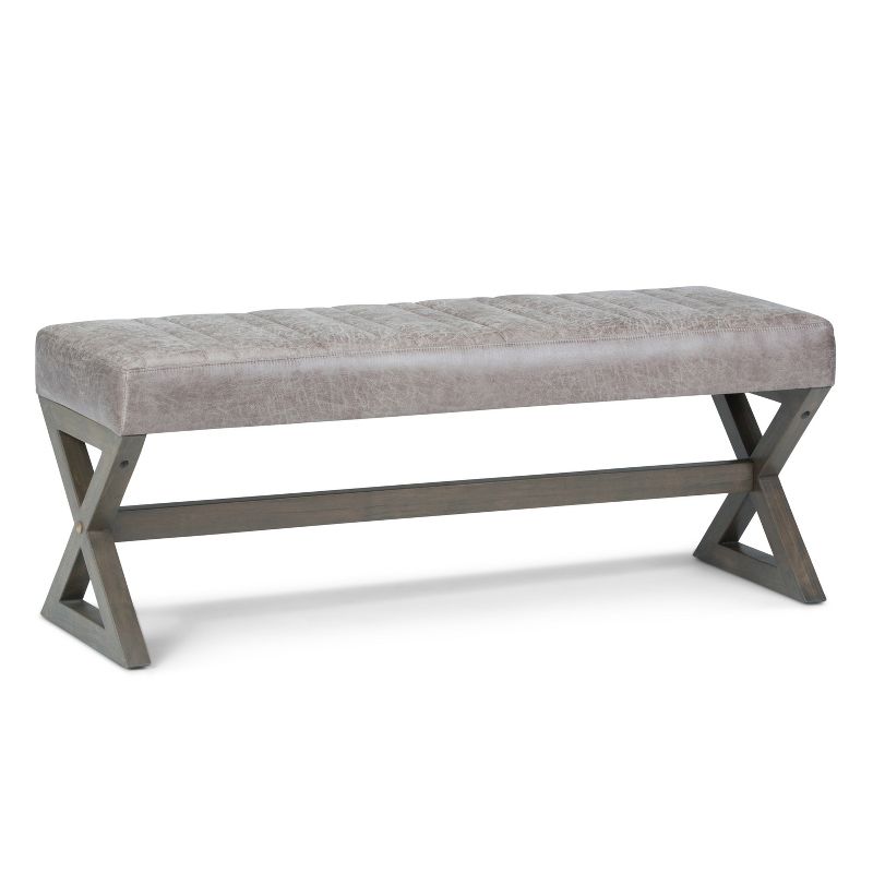 48" David Ottoman Bench Distressed Gray Taupe Faux Air Leather - WyndenHall