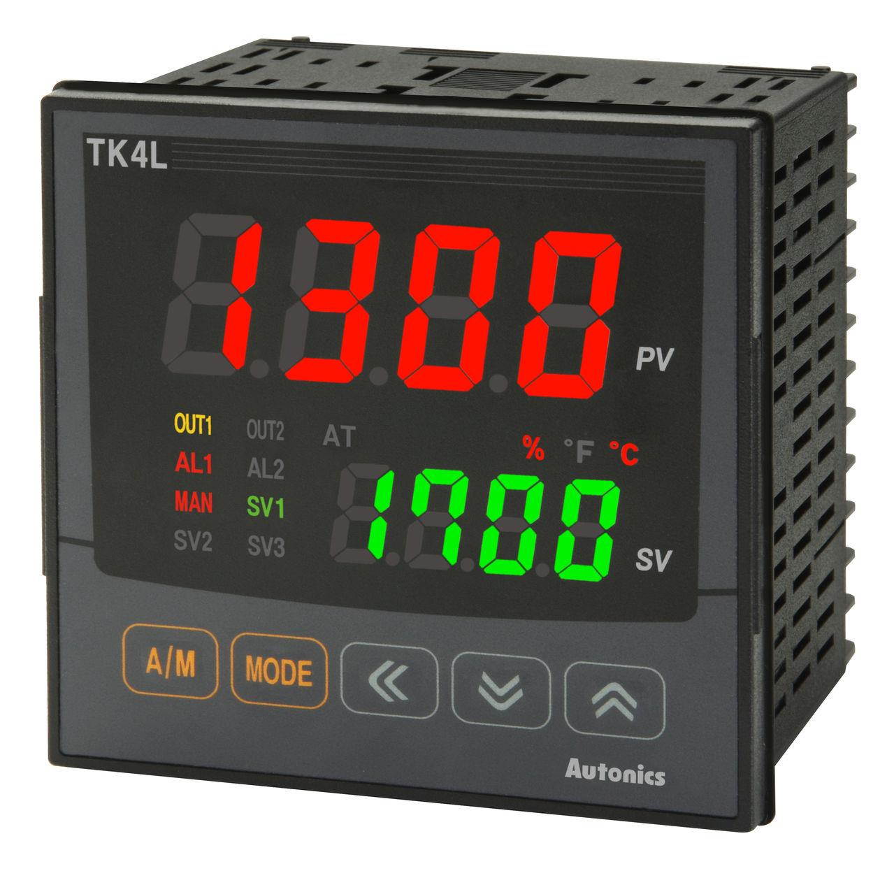 Autonics TK4L-24RC Temp Control, DIN W96XH96mm, 2 Alarm,Relay Contact Output1, Current or SSR Drive Output2, 100-240VAC..