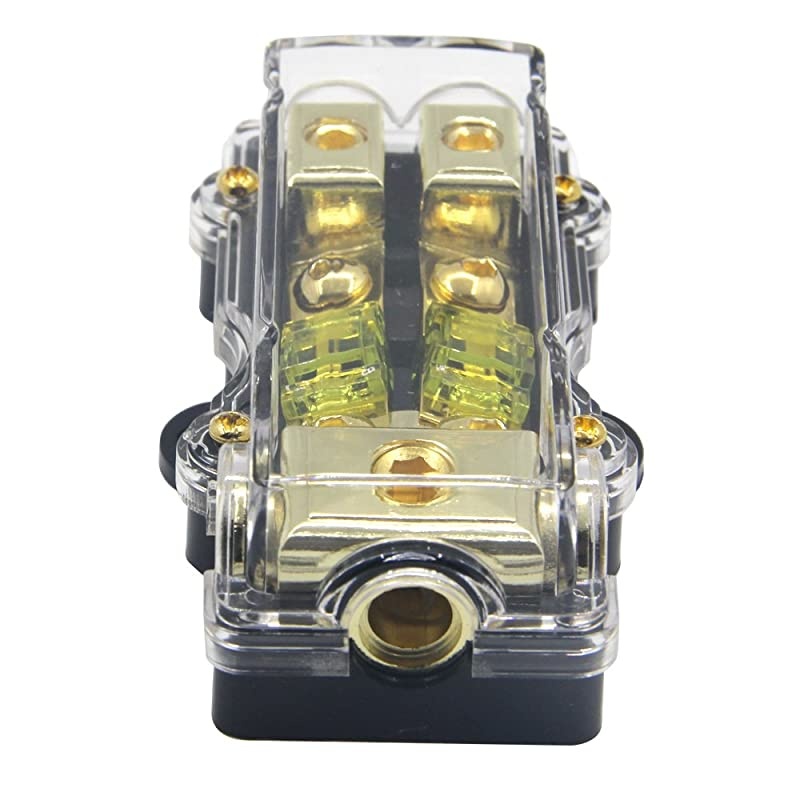 Power Distribution Block 2 Way 48 AWG Gauge AGU Fuse Holder Distribution Block 4 Gauge in to 2 8 Gauge Out with 100A FusesBlue