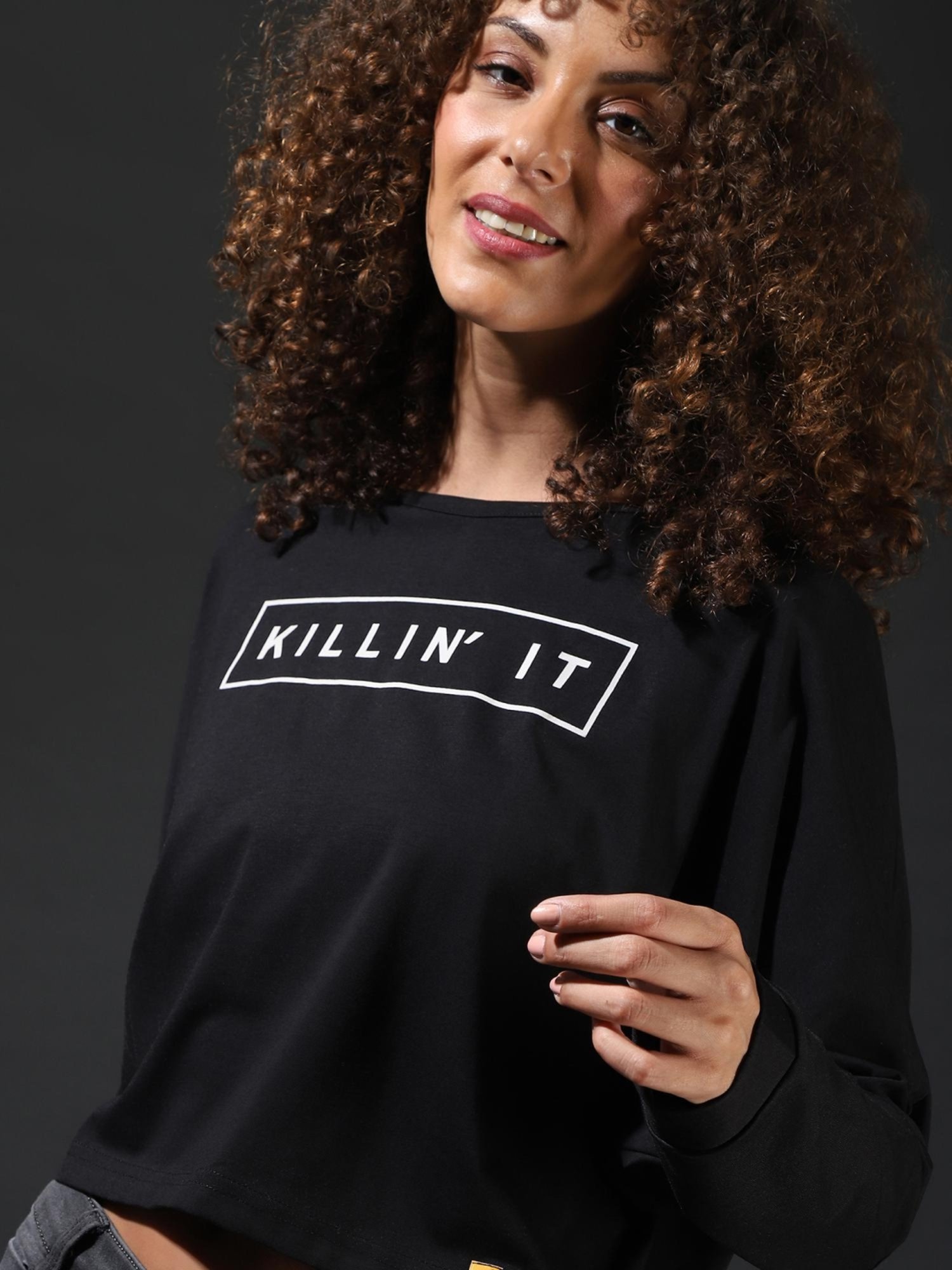 Campus Sutra Black Graphic Print Top