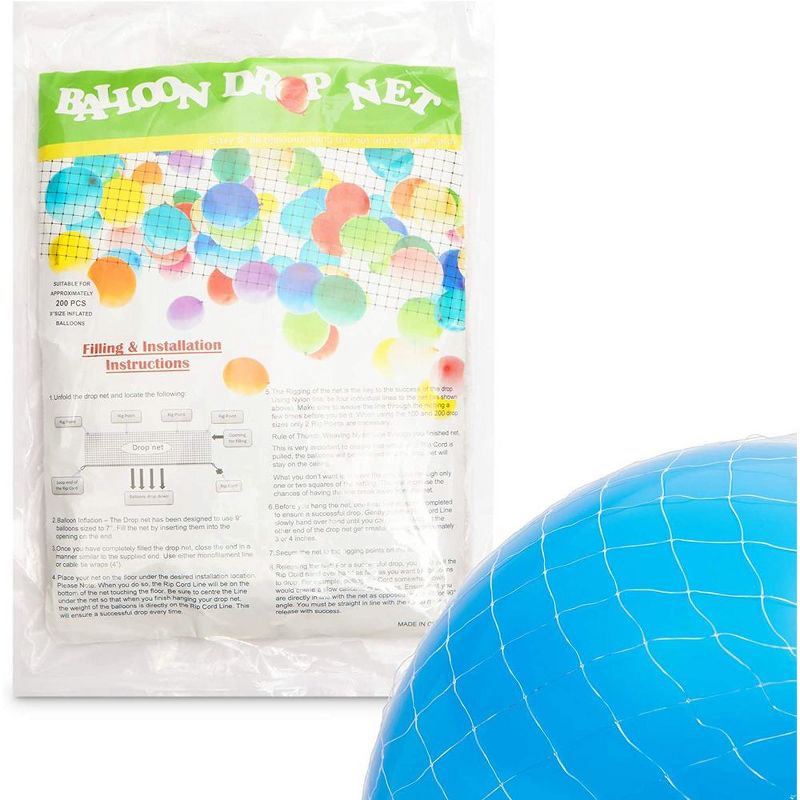 Sparkle and Bash Balloon Drop Net for Party Decorations, Kit Holds Up To 500 Balloons (White, 11.8 Feet)