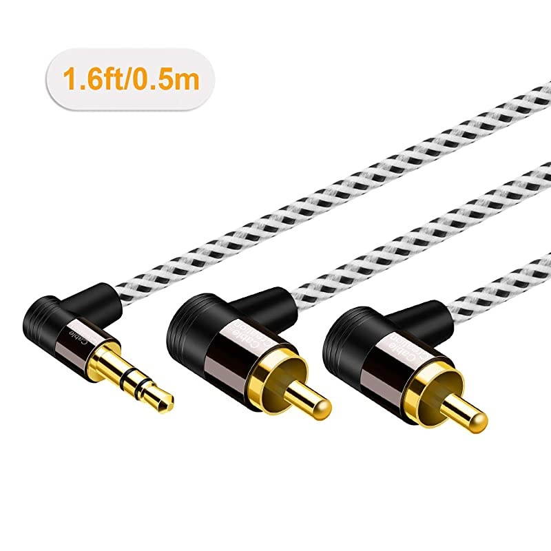 3.5mm to RCA Cable 3FT,  Angle RCA to 3.5mm Cable, 2RCA Male to 3.5mm Male Stereo Y Splitter Adapter Compatible with Phones, Laptop, HDTV, Speaker, Home Theater, Bluetooth Receiver