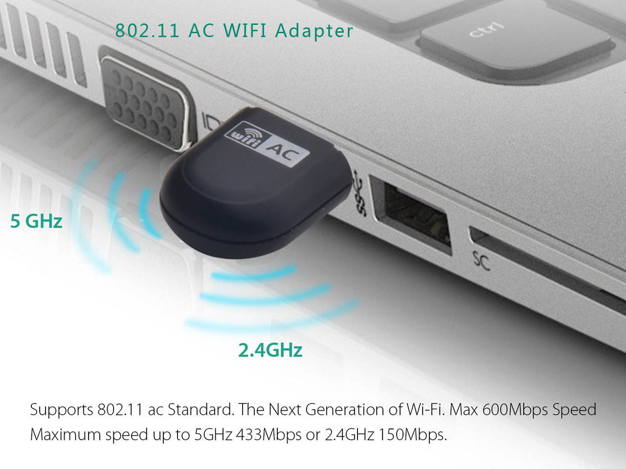 Wavlink Smart Dual Band Wireless AC600 USB 2.0 Adapter / Dongle- 2.4GHz 150Mbps + 5Ghz 433Mbps Transmission Rates - Support Windows XP/7/8/8.1/10 Wi-fi USB Ethernet Network LAN Card - Black