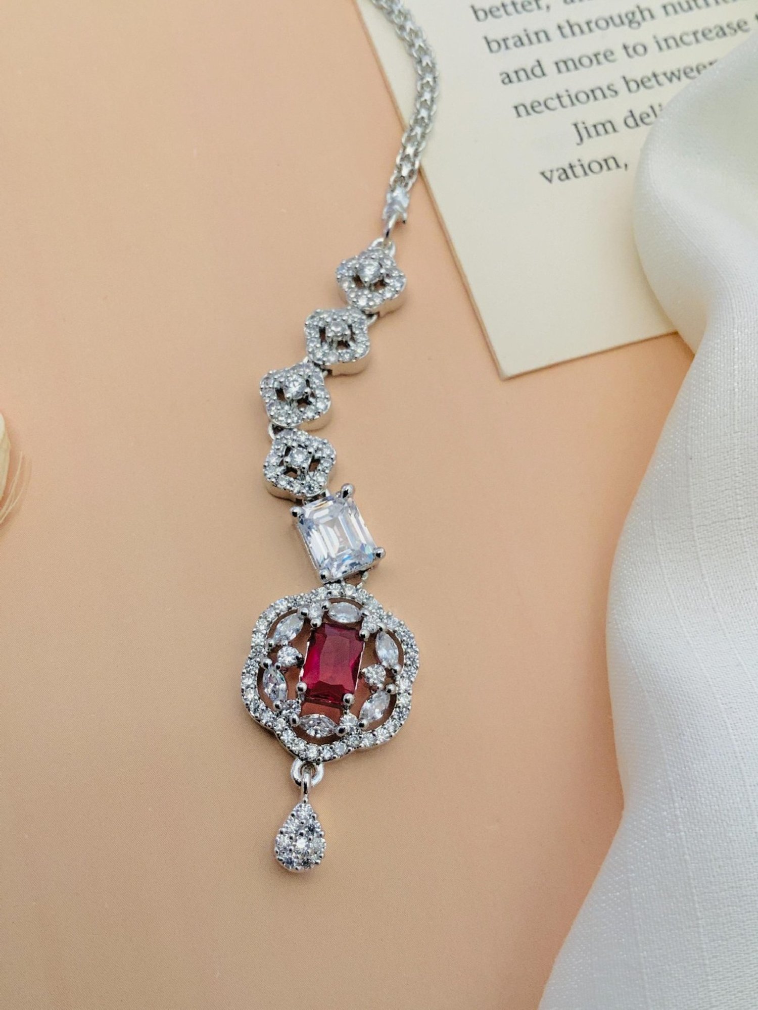 Abdesigns Elite Silver-Plated American Diamond Maang Tikka