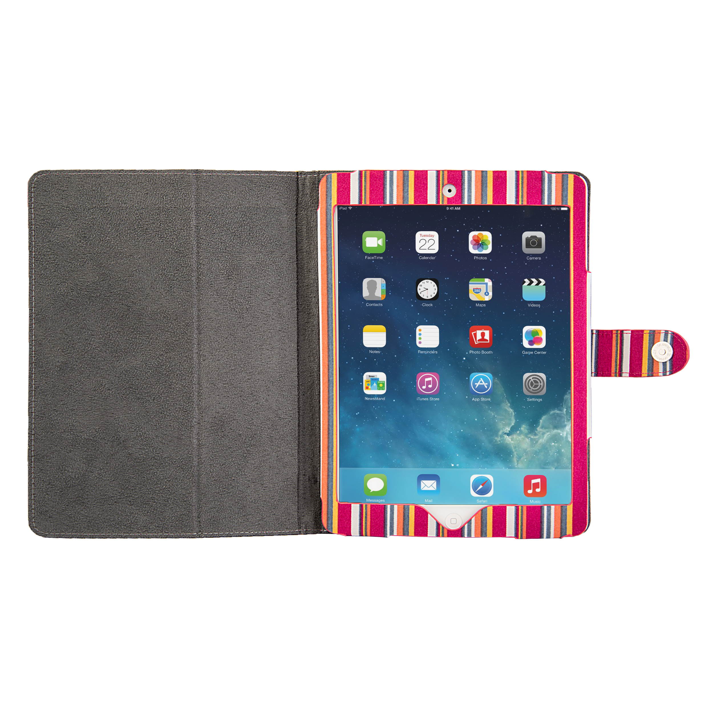 VanGoddy Pink Stripe Folio Case Stand For iPad Air with Sleep mode and Camera Hole